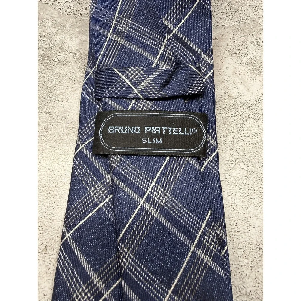 Bruno Piattelli Silk Tie Mens One Size Blue Plaid Slim Made In China Necktie‎